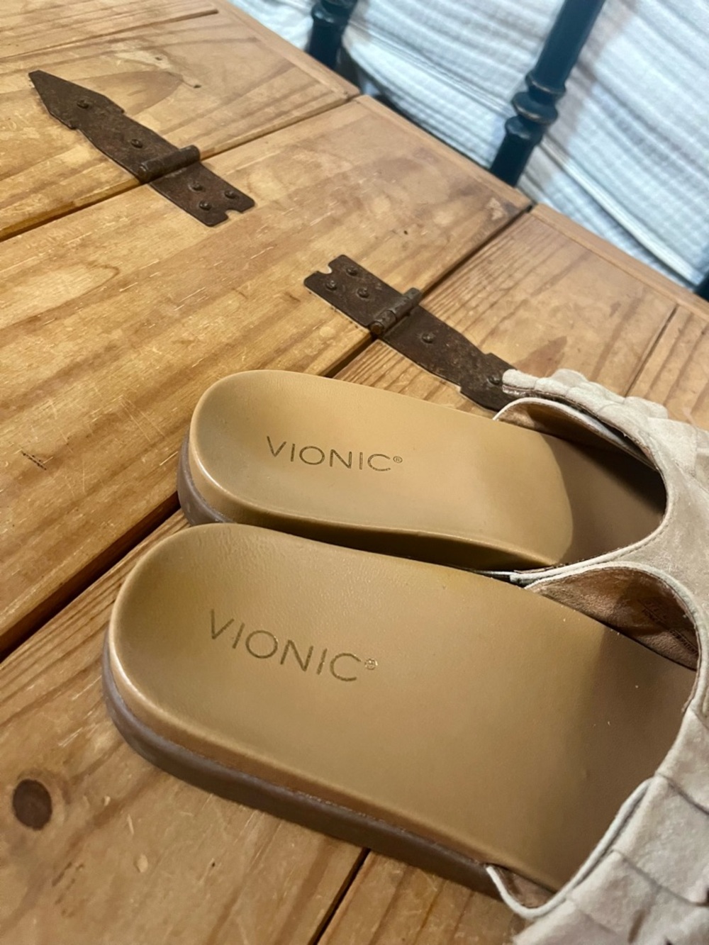 Vionic ADORABLE Beige Suede Ruffle Slide Sandals - 10 - Picture 2 of 4